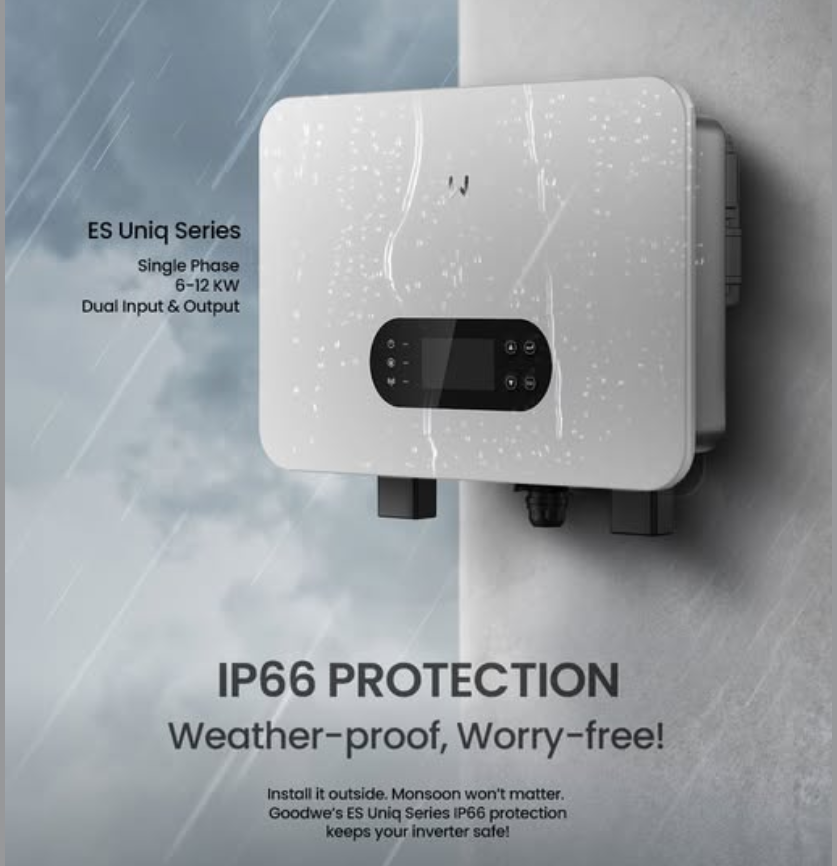 GoodWe ES Uniq series hybrid solar inverter, IP66 weatherproof rated